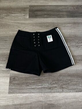 NWT Black lace up denim cotton sporty shorts L large